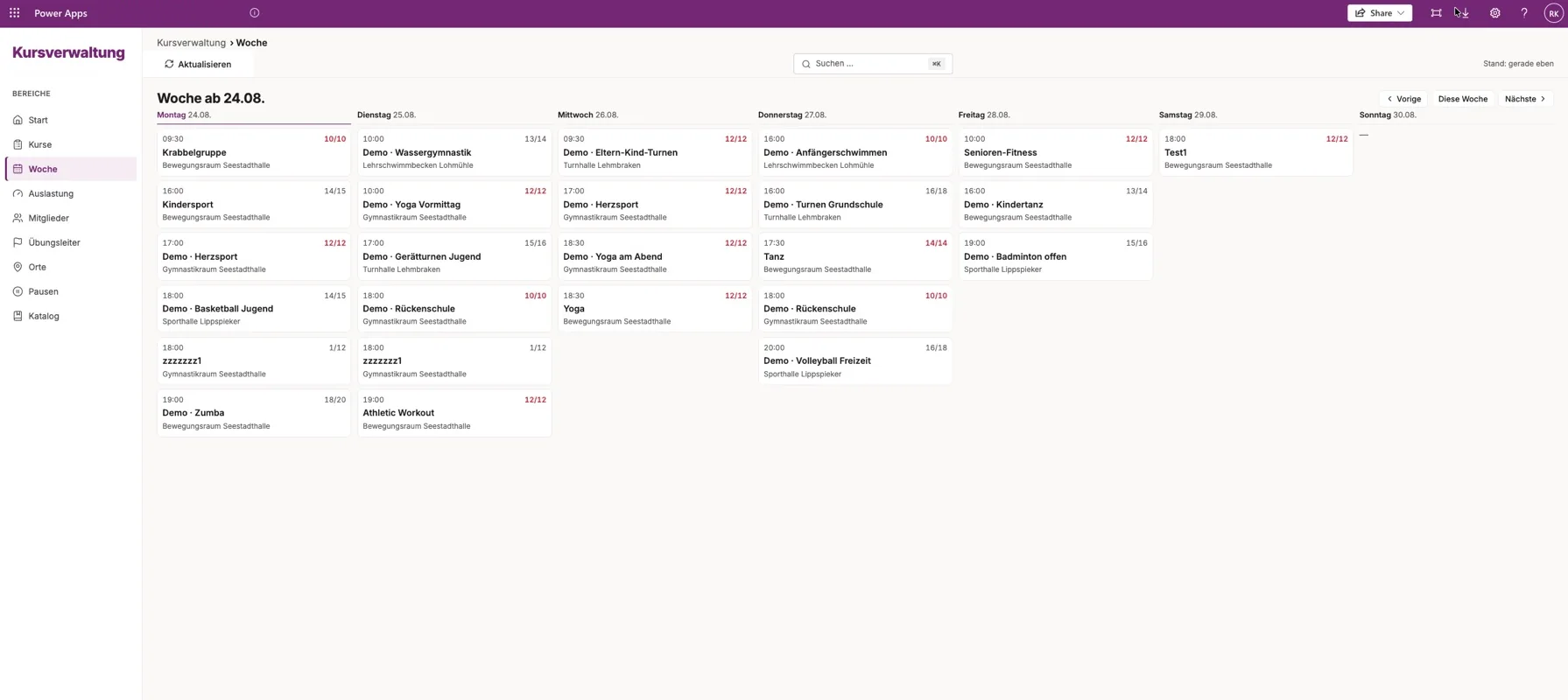 Verwaltung in Power Apps — Wochenübersicht
